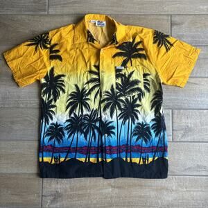 Windswept Button Down Shirt Mens XL‎ Yellow Tropical Palm Tree Bahamas Cotton